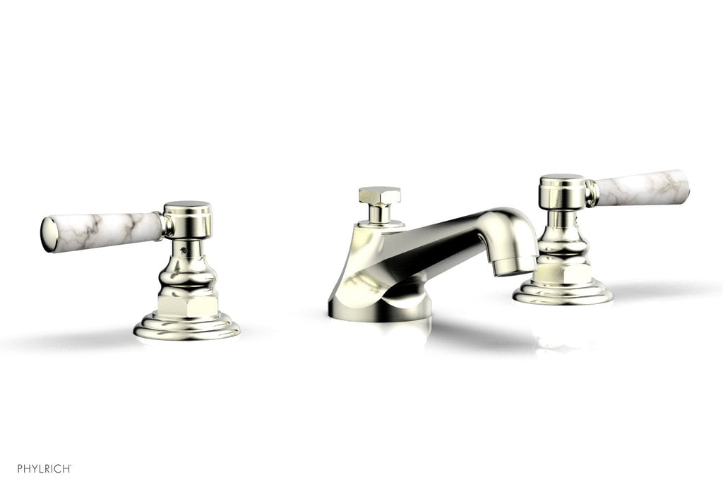 3" - Polished Brass - HEX TRADITIONAL Widespread Faucet - White Marble Lever Handles 500-03 by Phylrich - New York Hardware