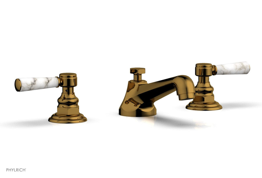 3" - French Brass - HEX TRADITIONAL Widespread Faucet - White Marble Lever Handles 500-03 by Phylrich - New York Hardware