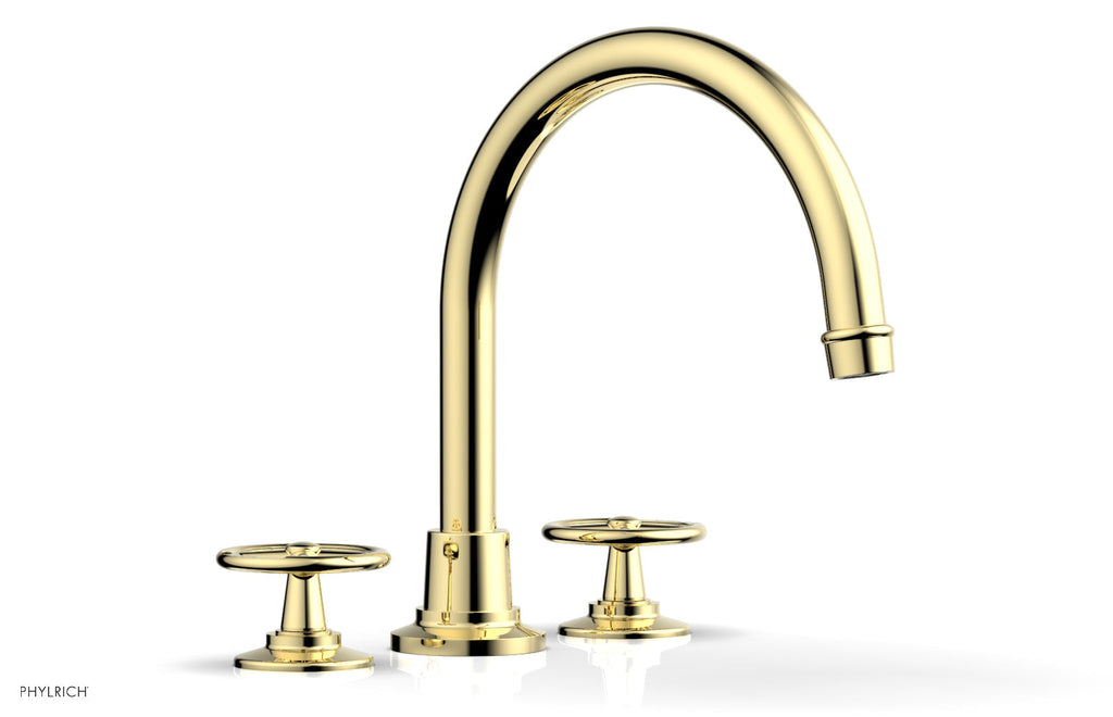 WORKS Deck Tub Set   High Spout Cross Handles by Phylrich - Polished Brass
