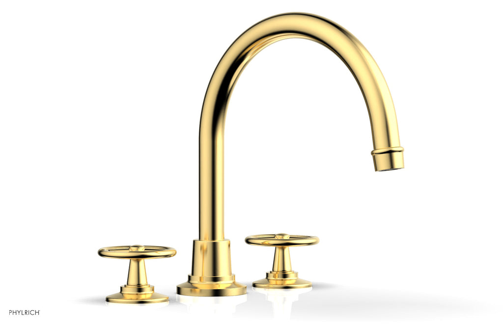 WORKS Deck Tub Set   High Spout Cross Handles by Phylrich - Satin Gold