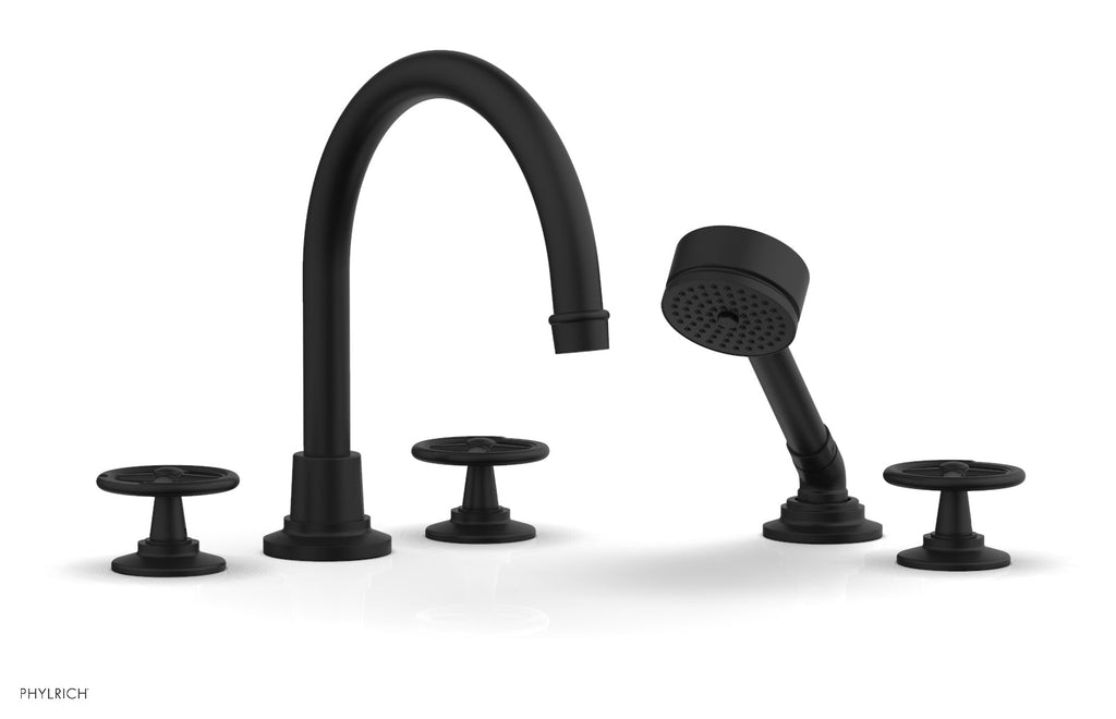 WORKS Deck Tub Set with Hand Shower   High Spout Cross Handles by Phylrich - Matte Black
