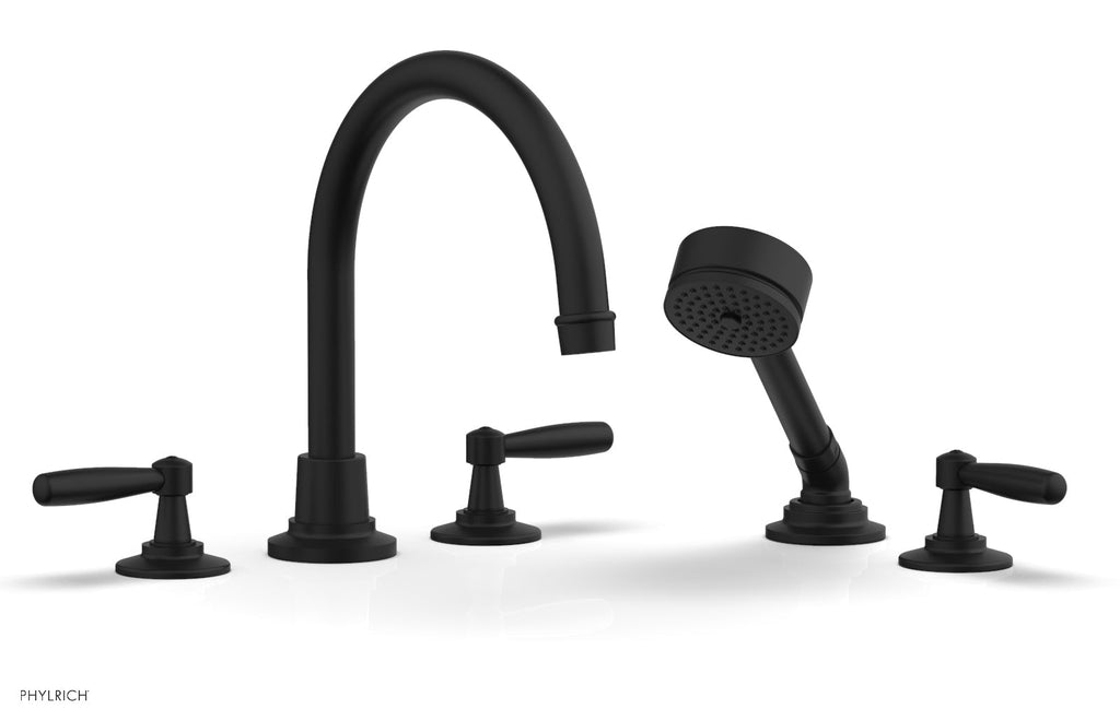 WORKS Deck Tub Set with Hand Shower   High Spout Lever Handles by Phylrich - Matte Black