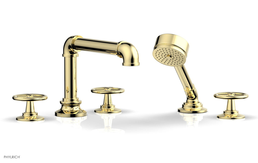 WORKS 2 Deck Tub Set with Hand Shower   Cross Handles by Phylrich - French Brass