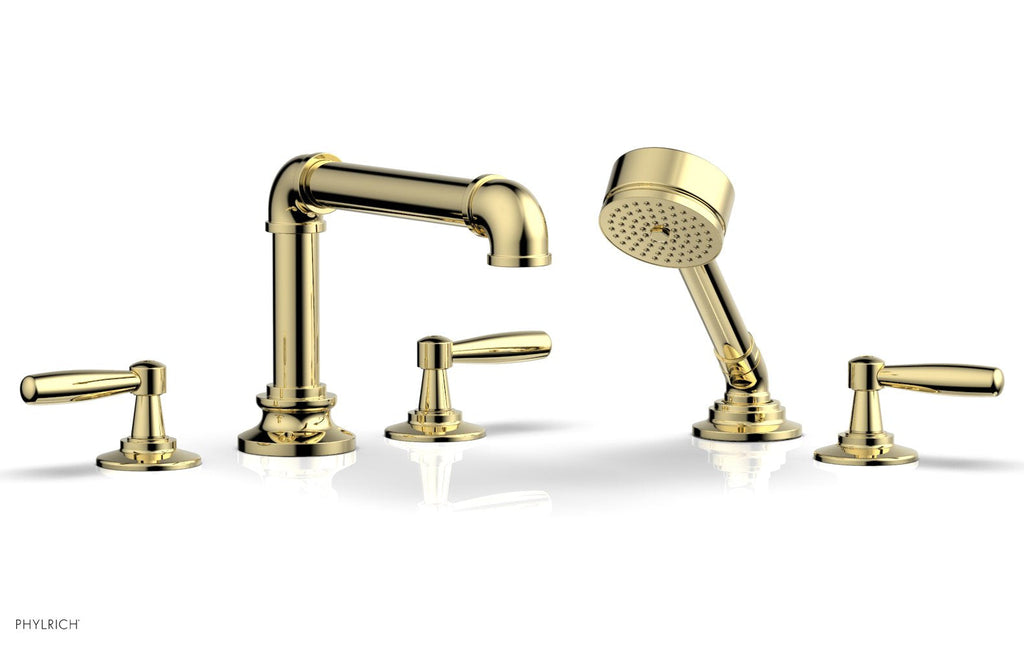 WORKS 2 Deck Tub Set with Hand Shower   Lever Handles by Phylrich - Satin Brass