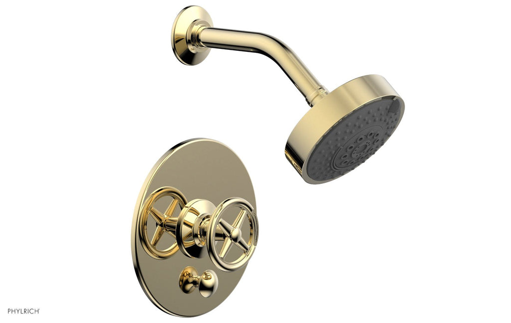 WORKS Pressure Balance Shower and Diverter Set (Less Spout), Cross Handle by Phylrich - Old English Brass