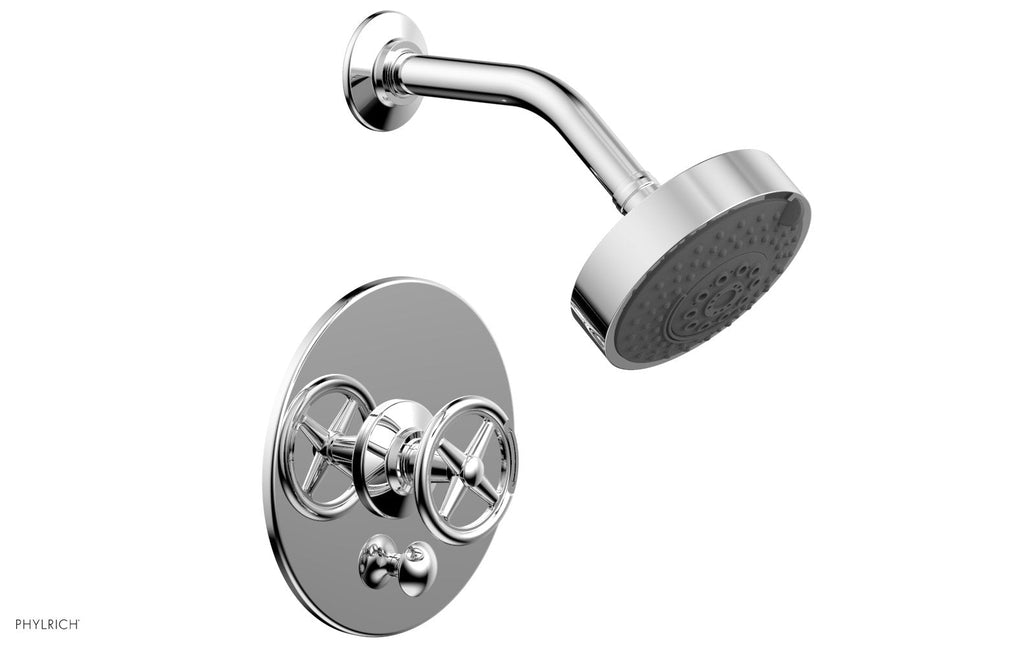 WORKS Pressure Balance Shower and Diverter Set (Less Spout), Cross Handle by Phylrich - Polished Nickel