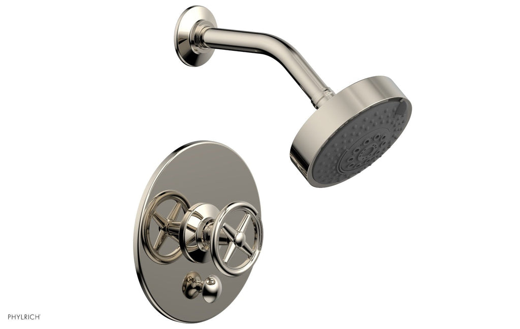 WORKS Pressure Balance Shower and Diverter Set (Less Spout), Cross Handle by Phylrich - Satin Brass