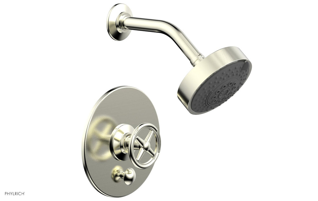 WORKS Pressure Balance Shower and Diverter Set (Less Spout), Cross Handle by Phylrich - Polished Brass