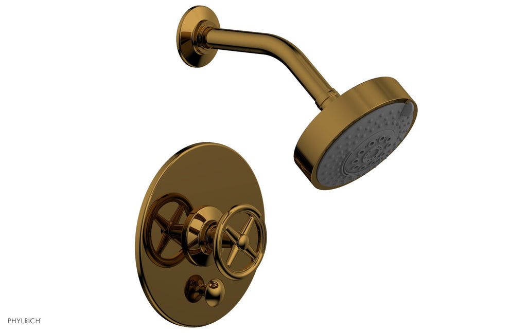 WORKS Pressure Balance Shower and Diverter Set (Less Spout), Cross Handle by Phylrich - Polished Gold