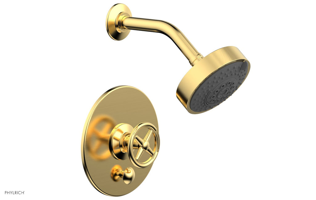 WORKS Pressure Balance Shower and Diverter Set (Less Spout), Cross Handle by Phylrich - Burnished Gold