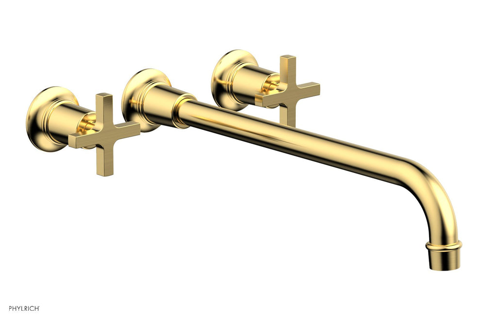 HEX MODERN Wall Lavatory Set 14" Spout   Cross Handles by Phylrich - Satin Gold