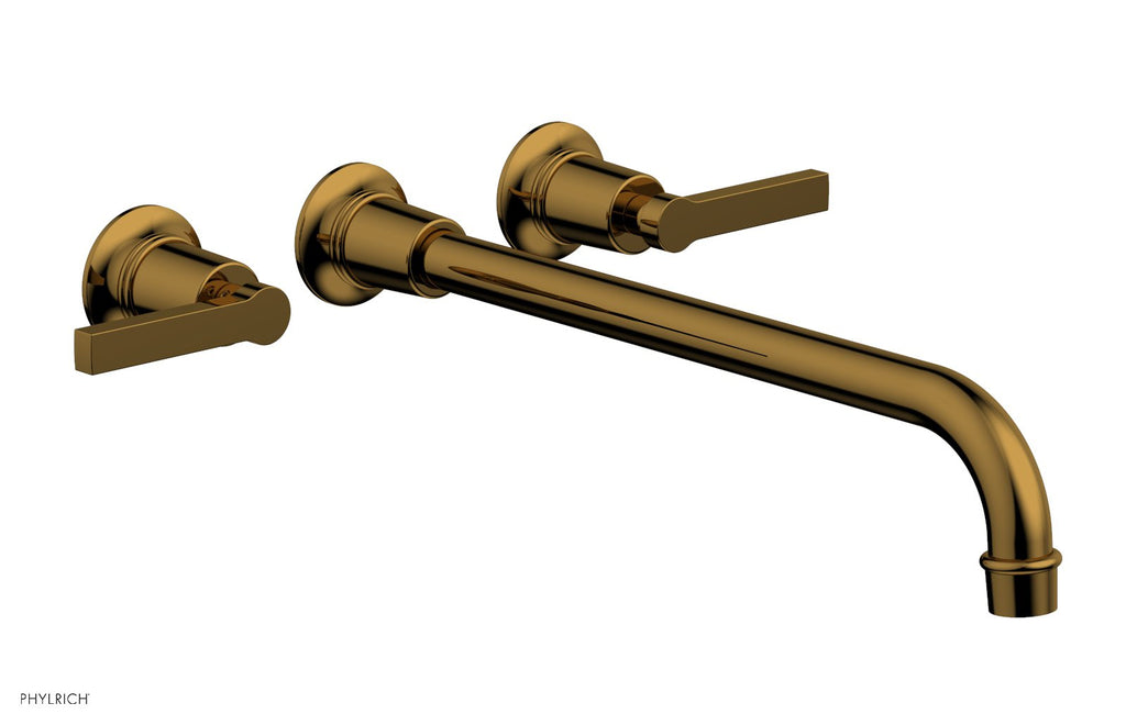 HEX MODERN Wall Lavatory Set 14" Spout   Lever Handles by Phylrich - French Brass