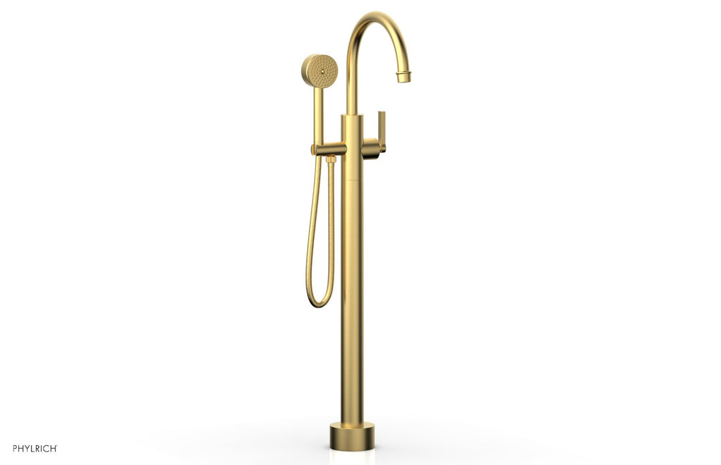 HEX MODERN Floor Mount Tub Filler Lever Handle with Hand Shower by Phylrich - Burnished Gold