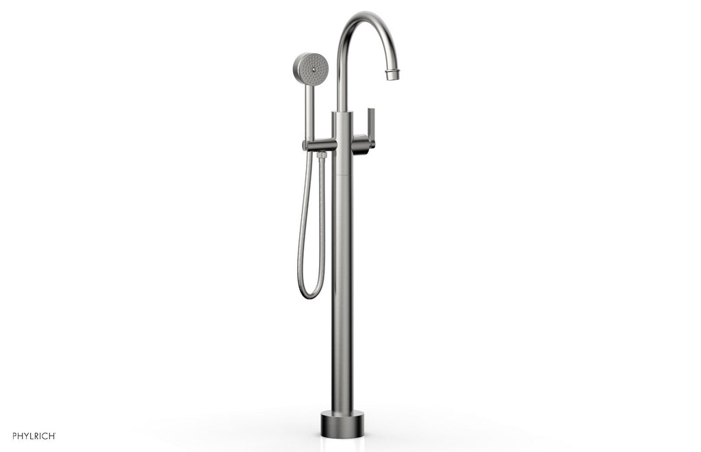 HEX MODERN Floor Mount Tub Filler Lever Handle with Hand Shower by Phylrich - Satin Chrome