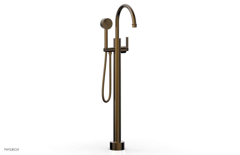 HEX MODERN Floor Mount Tub Filler Lever Handle with Hand Shower by Phylrich - Antique Brass