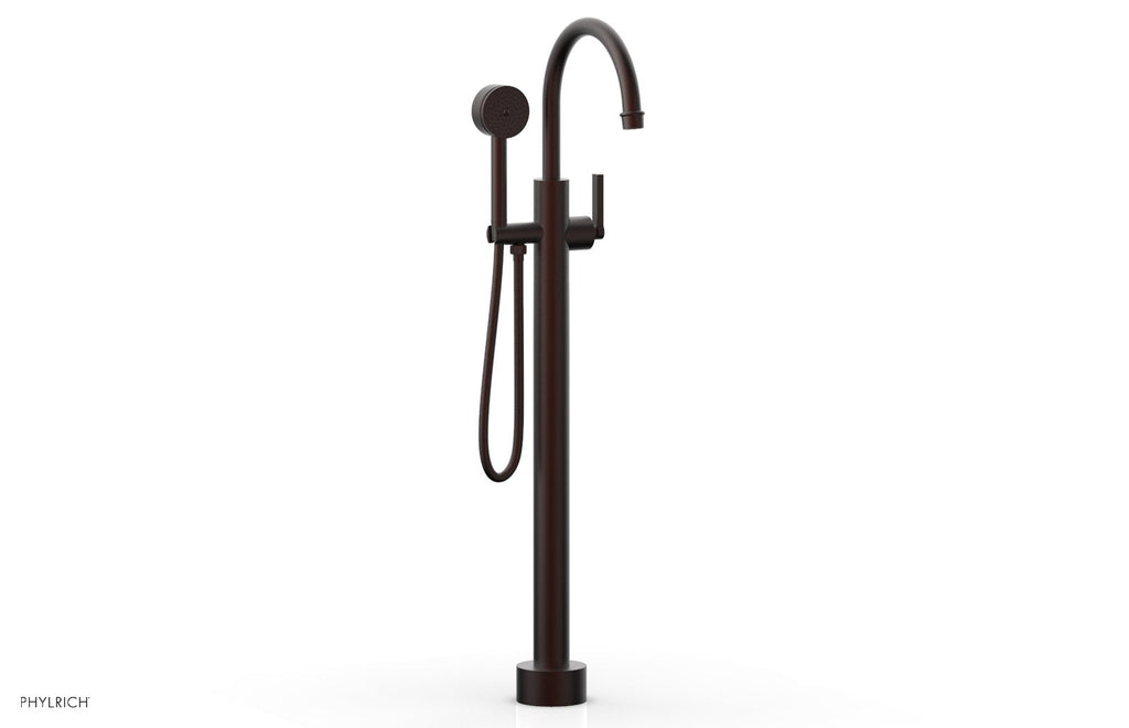 HEX MODERN Floor Mount Tub Filler Lever Handle with Hand Shower by Phylrich - Weathered Copper