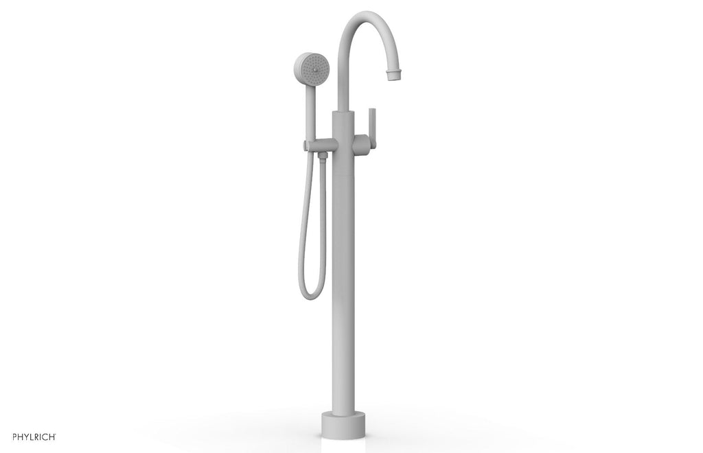 HEX MODERN Floor Mount Tub Filler Lever Handle with Hand Shower by Phylrich - Satin White
