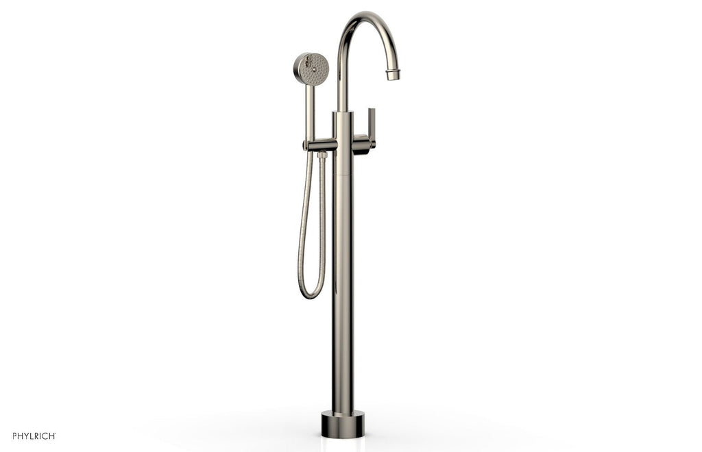 HEX MODERN Floor Mount Tub Filler Lever Handle with Hand Shower by Phylrich - Polished Nickel