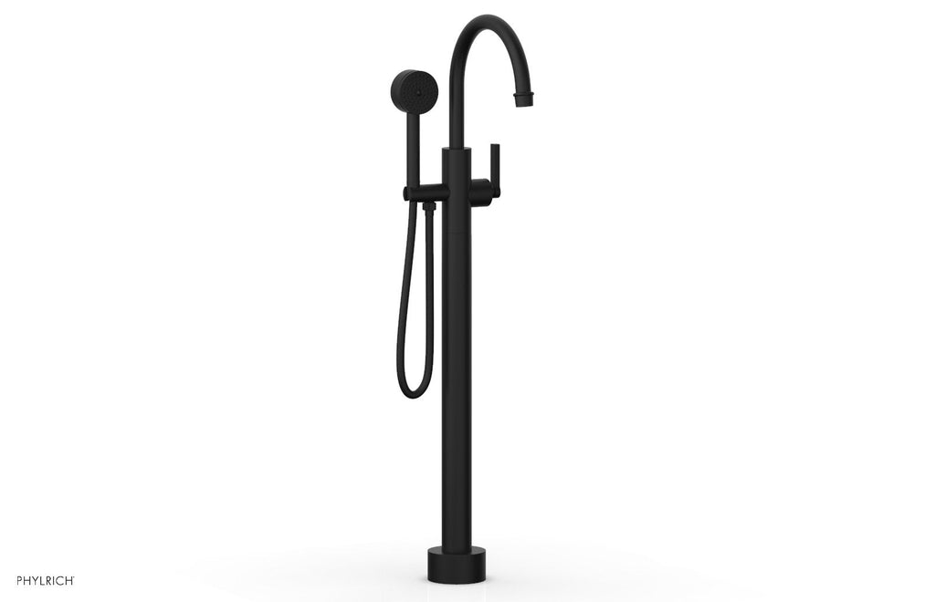 HEX MODERN Floor Mount Tub Filler Lever Handle with Hand Shower by Phylrich - Matte Black