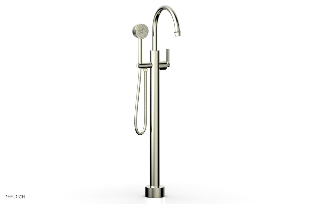 HEX MODERN Floor Mount Tub Filler Lever Handle with Hand Shower by Phylrich - Satin Nickel