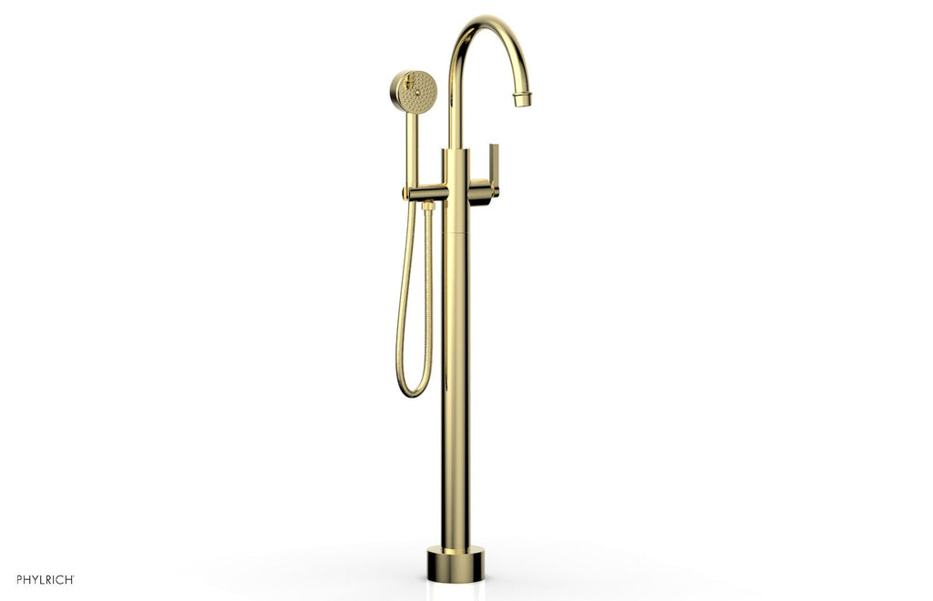 HEX MODERN Floor Mount Tub Filler Lever Handle with Hand Shower by Phylrich - Polished Brass