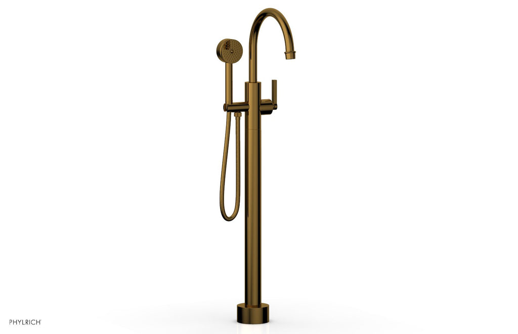 HEX MODERN Floor Mount Tub Filler Lever Handle with Hand Shower by Phylrich - French Brass