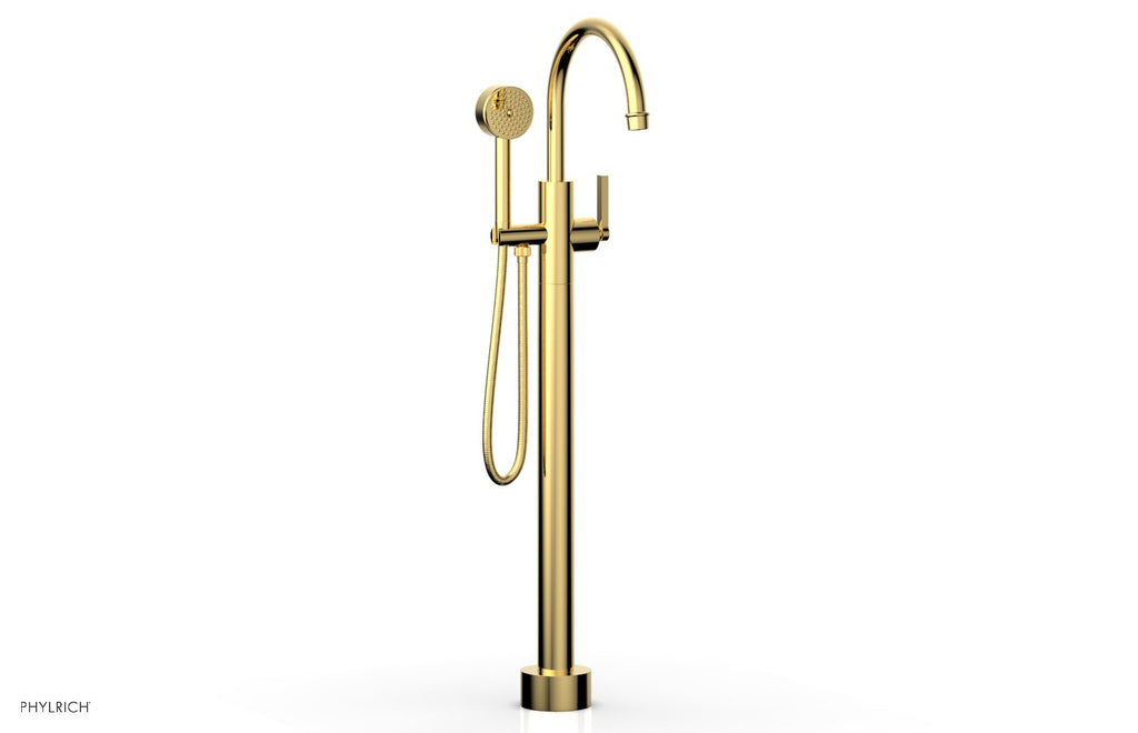 HEX MODERN Floor Mount Tub Filler Lever Handle with Hand Shower by Phylrich - Polished Gold