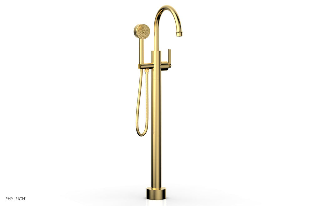 HEX MODERN Floor Mount Tub Filler Lever Handle with Hand Shower by Phylrich - Satin Gold