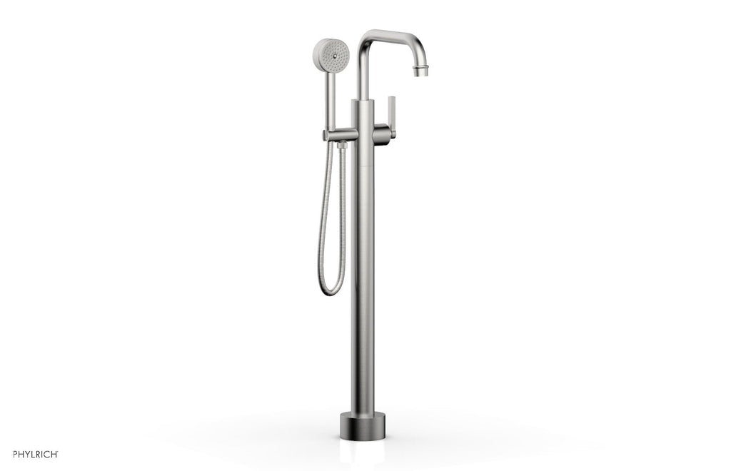 HEX MODERN Floor Mount Tub Filler Lever Handle with Hand Shower by Phylrich - Satin Chrome