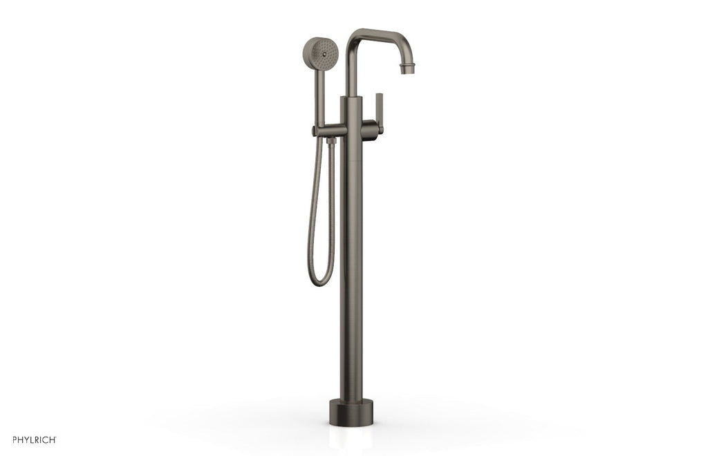 HEX MODERN Floor Mount Tub Filler Lever Handle with Hand Shower by Phylrich - Pewter