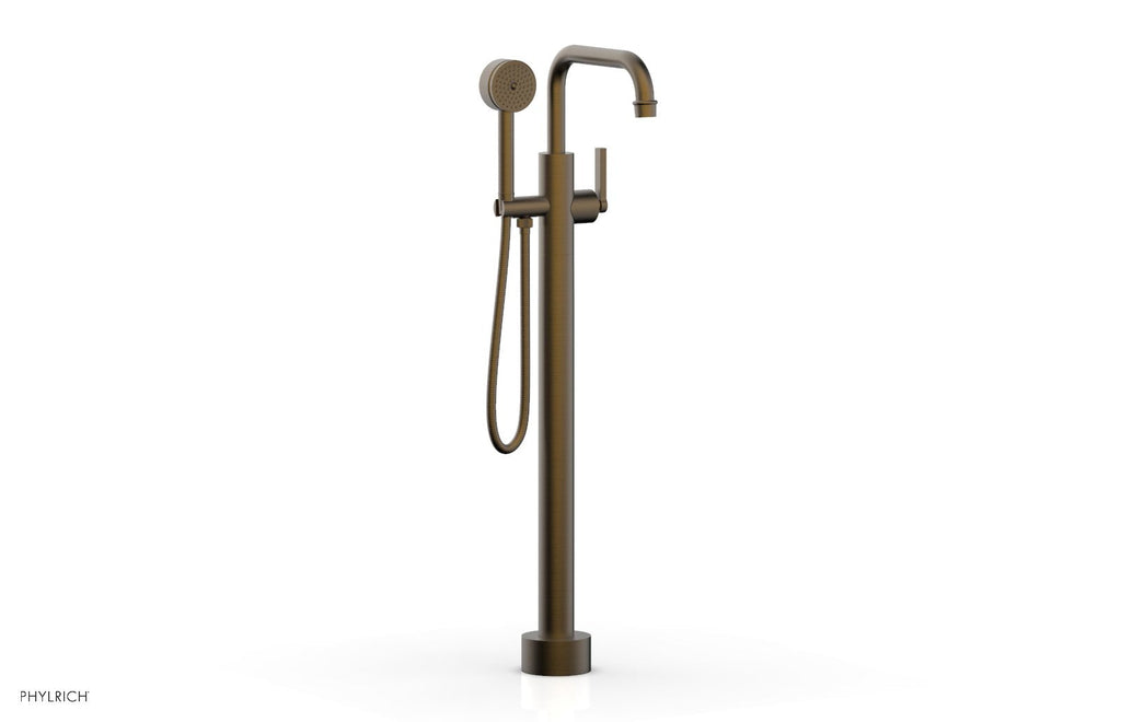 HEX MODERN Floor Mount Tub Filler Lever Handle with Hand Shower by Phylrich - Old English Brass