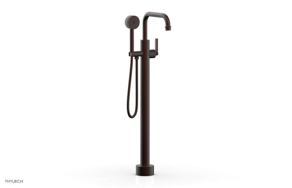 HEX MODERN Floor Mount Tub Filler Lever Handle with Hand Shower by Phylrich - Weathered Copper