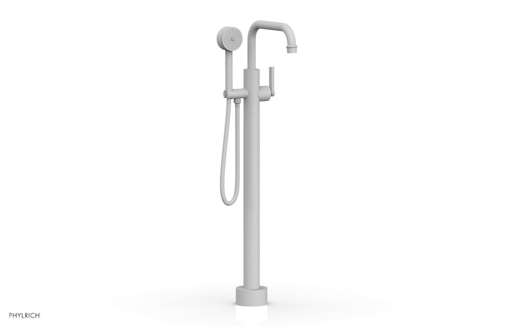 HEX MODERN Floor Mount Tub Filler Lever Handle with Hand Shower by Phylrich - Satin White