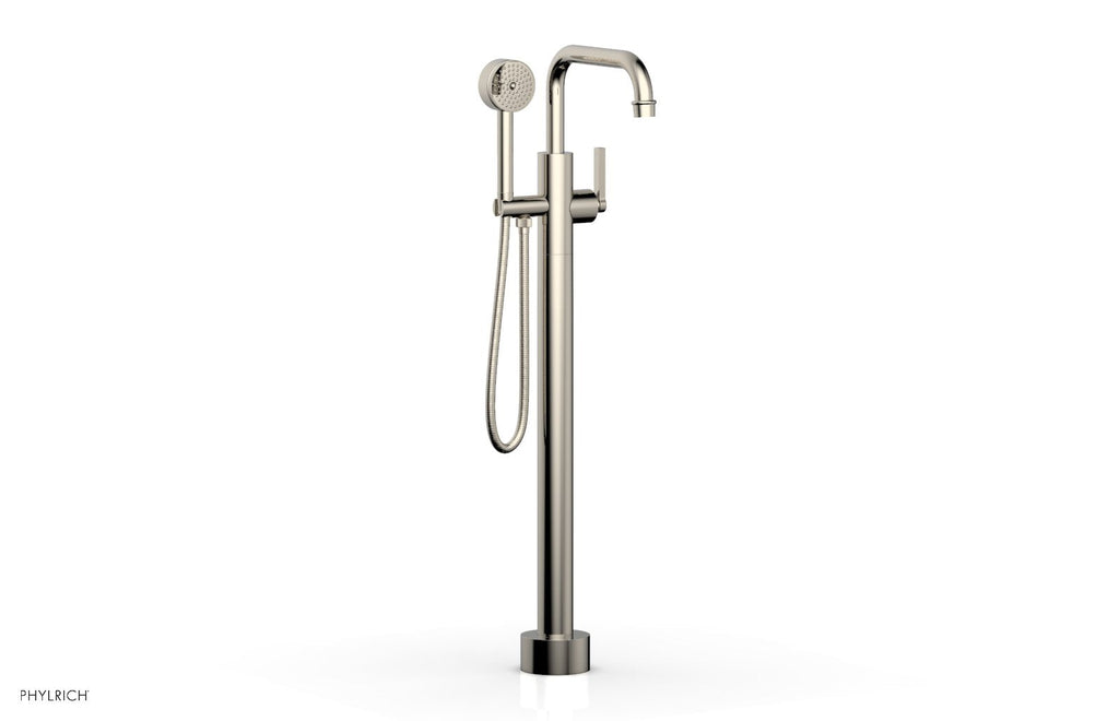 HEX MODERN Floor Mount Tub Filler Lever Handle with Hand Shower by Phylrich - Polished Nickel