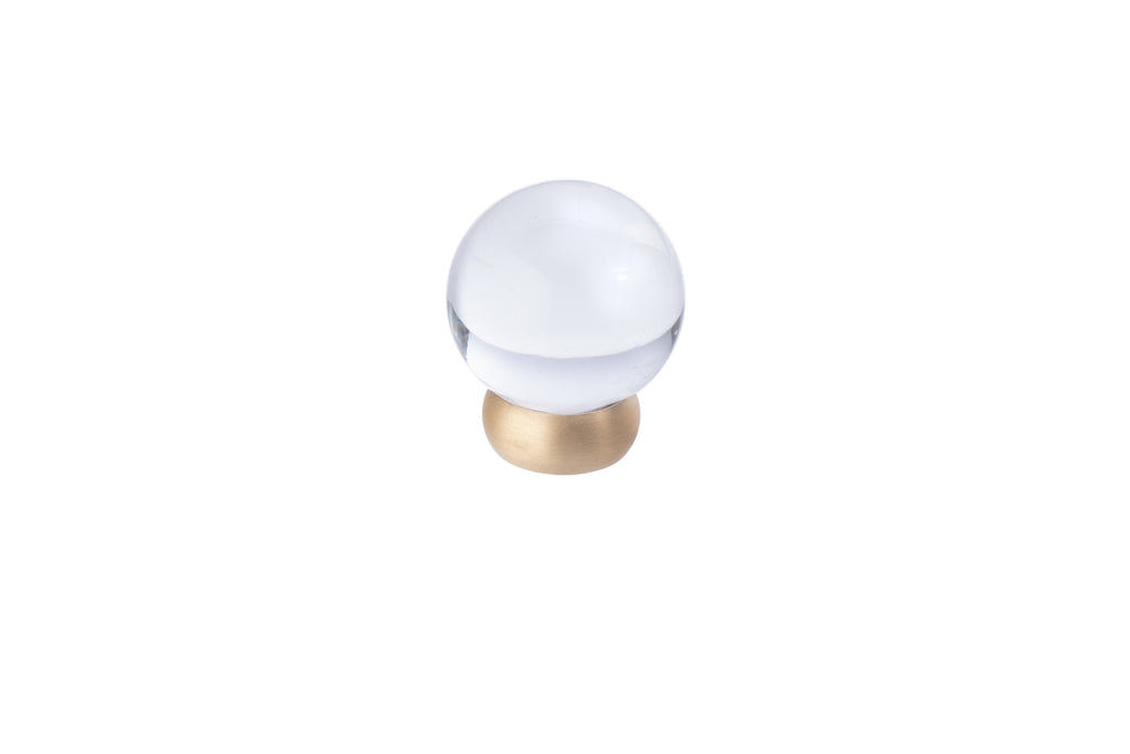 Glass Ball Knob by Lew's Hardware - 1-1/4" - Brushed Brass - Transparent Clear - New York Hardware