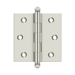 Solid Brass Cabinet  Hinge with Ball Tips by Deltana - 2-1/2" x 2-1/2"  - Polished Nickel - New York Hardware