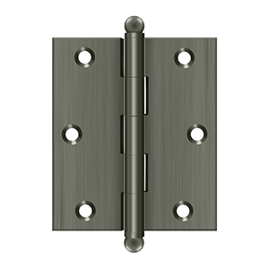 Solid Brass Cabinet  Hinge with Ball Tips by Deltana - 3" x 2-1/2" - Antique Nickel - New York Hardware