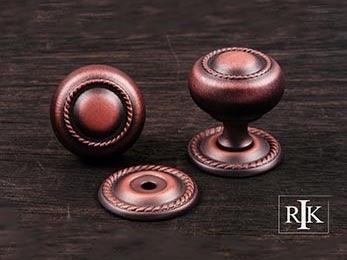 Rope Knob with Detachable Back Plate 1 1/4" (32mm) - Distressed Copper - New York Hardware