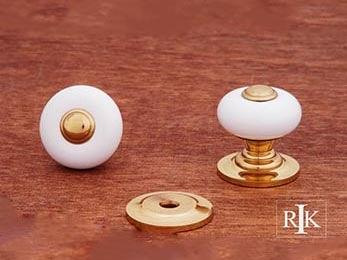 White Porcelain Knob with Brass Tip 1" (25mm) - Polished Brass New York Hardware, Inc White Porcelain Knob with Brass Tip 1" (25mm) - Polished Brass New York Hardware, Inc