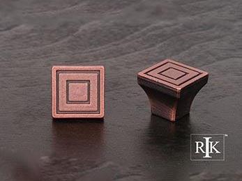 Small Contemporary Square Knob 7/8" (22mm) - Distressed Copper - New York Hardware