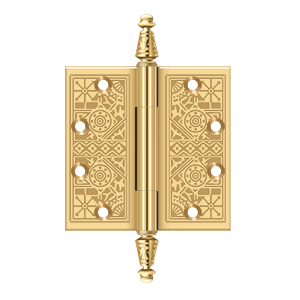 Solid Brass Square Ornate Hinge by Deltana - 4-1/2" x 4-1/2"  - PVD Polished Brass - New York Hardware
