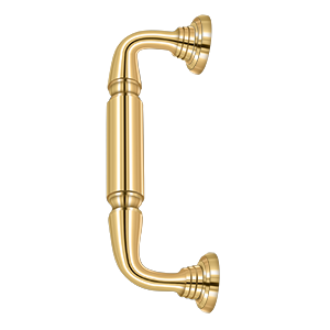 Decorative Door Pull w/ Rossette by Deltana - 8" - PVD Polished Brass - New York Hardware