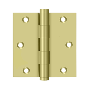 Solid Brass Square Residential Hinge by Deltana - 3-1/2" x 3-1/2" - Polished Brass - New York Hardware