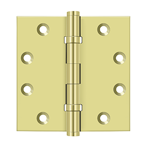 Solid Brass Square Ball Bearing Hinge by Deltana - 4-1/2" x 4-1/2"  - Polished Brass - New York Hardware