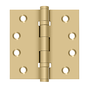 Solid Brass Square Ball Bearing Hinge by Deltana - 4" x 4"  - Brushed Brass - New York Hardware
