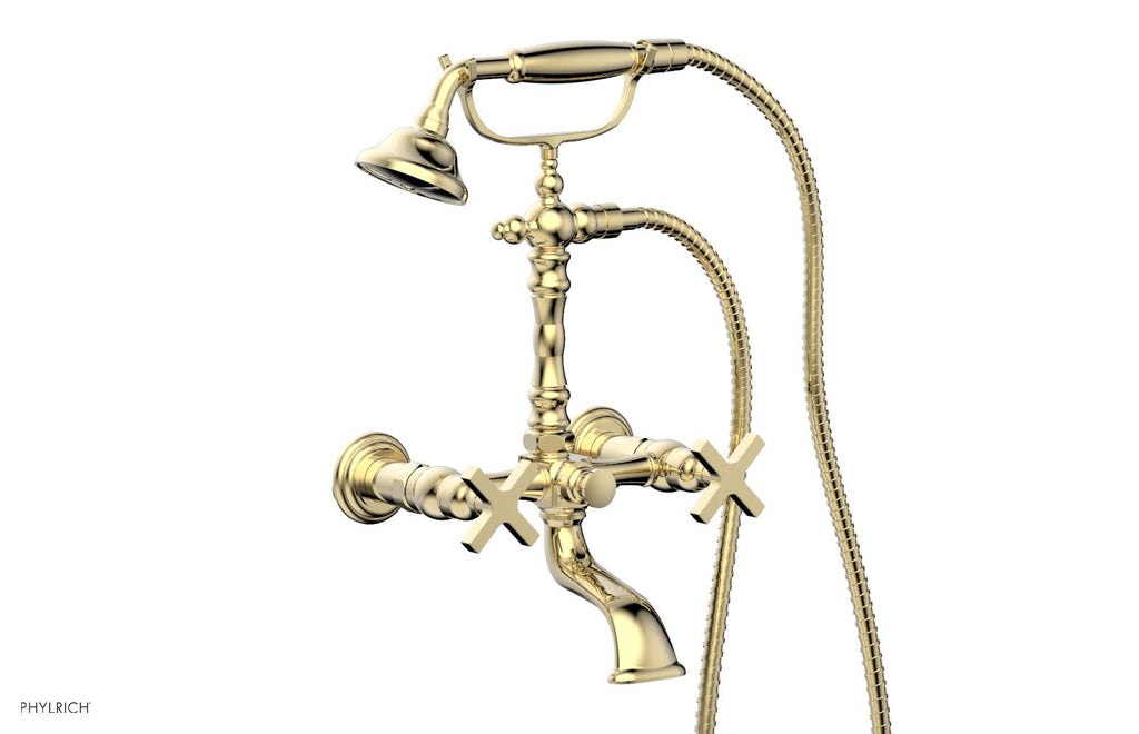 HEX MODERN Exposed Tub & Hand Shower   Cross Handle by Phylrich - Polished Brass Uncoated
