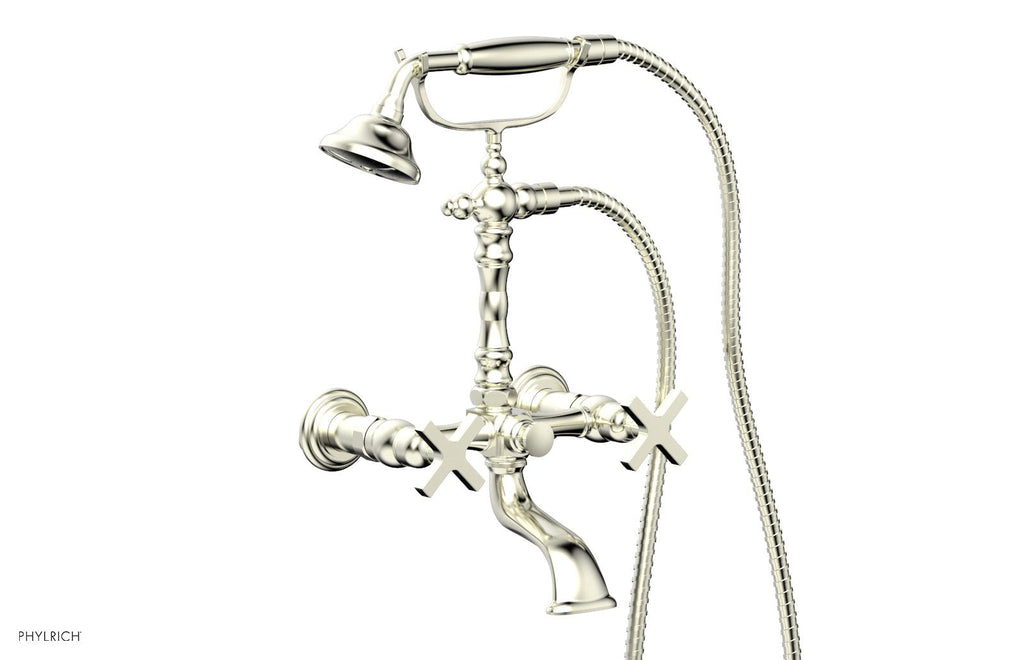 HEX MODERN Exposed Tub & Hand Shower   Cross Handle by Phylrich - Satin Nickel