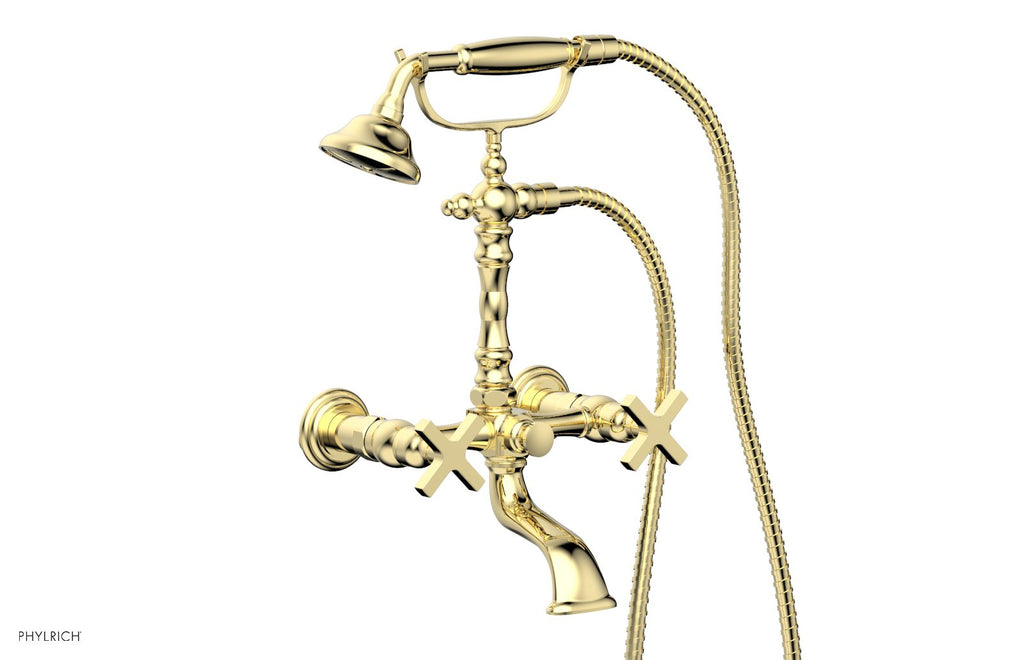 HEX MODERN Exposed Tub & Hand Shower   Cross Handle by Phylrich - Polished Brass