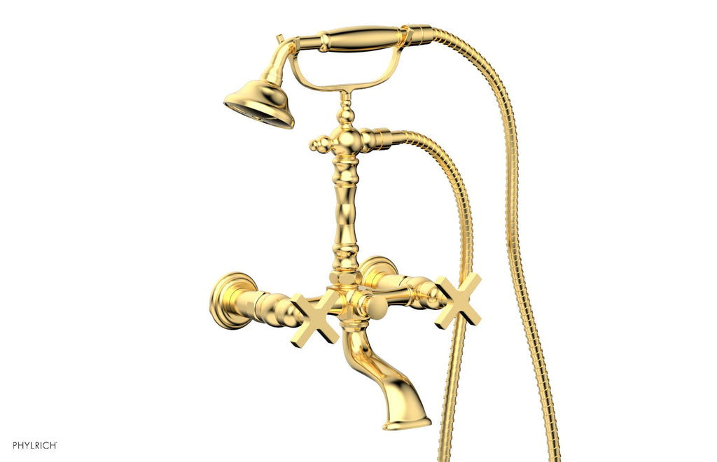 HEX MODERN Exposed Tub & Hand Shower   Cross Handle by Phylrich - Satin Gold