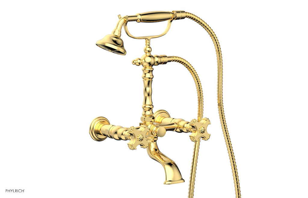 MARVELLE Exposed Tub & Hand Shower   Cross Handle by Phylrich - Polished Gold